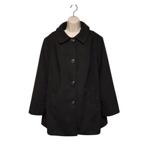 Liz Claiborne Woman Black Button Front Pea Coat Jacket Plus Size 2X